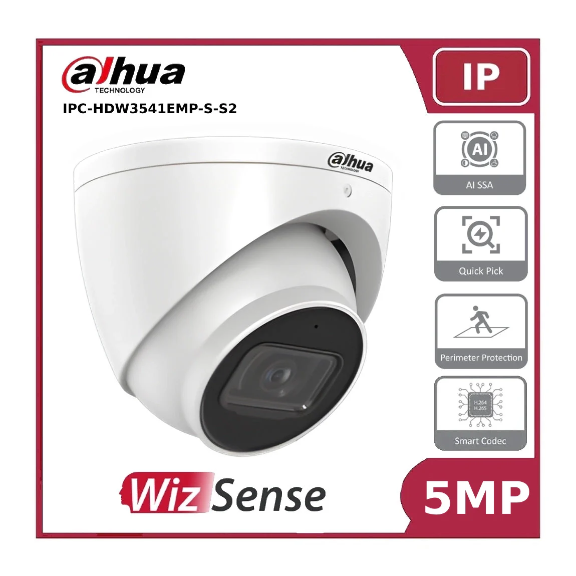Dahua IPC-HDW3541EMP-S-S2 - 5MP WizSense AI Series IR Turret Camera "EOL"