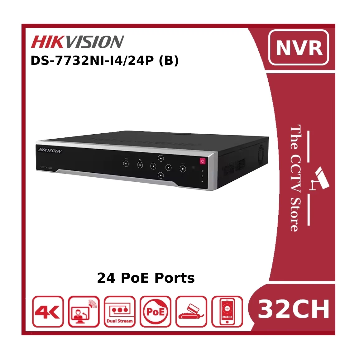 Hikvision DS-7732NI-I4/24P 32 Channel 12MP 4K NVR With 24 PoE Ports & 4 HDD Bays - NR