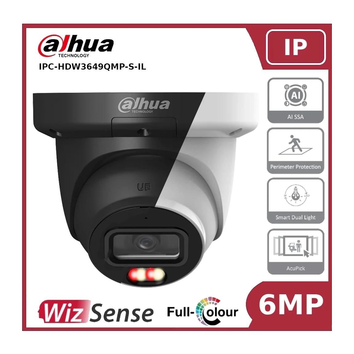 Dahua DH-IPC-HDW3649QMP-S-IL - 6MP Smart Dual Light Fixed-focal Eyeball WizSense Network Camera