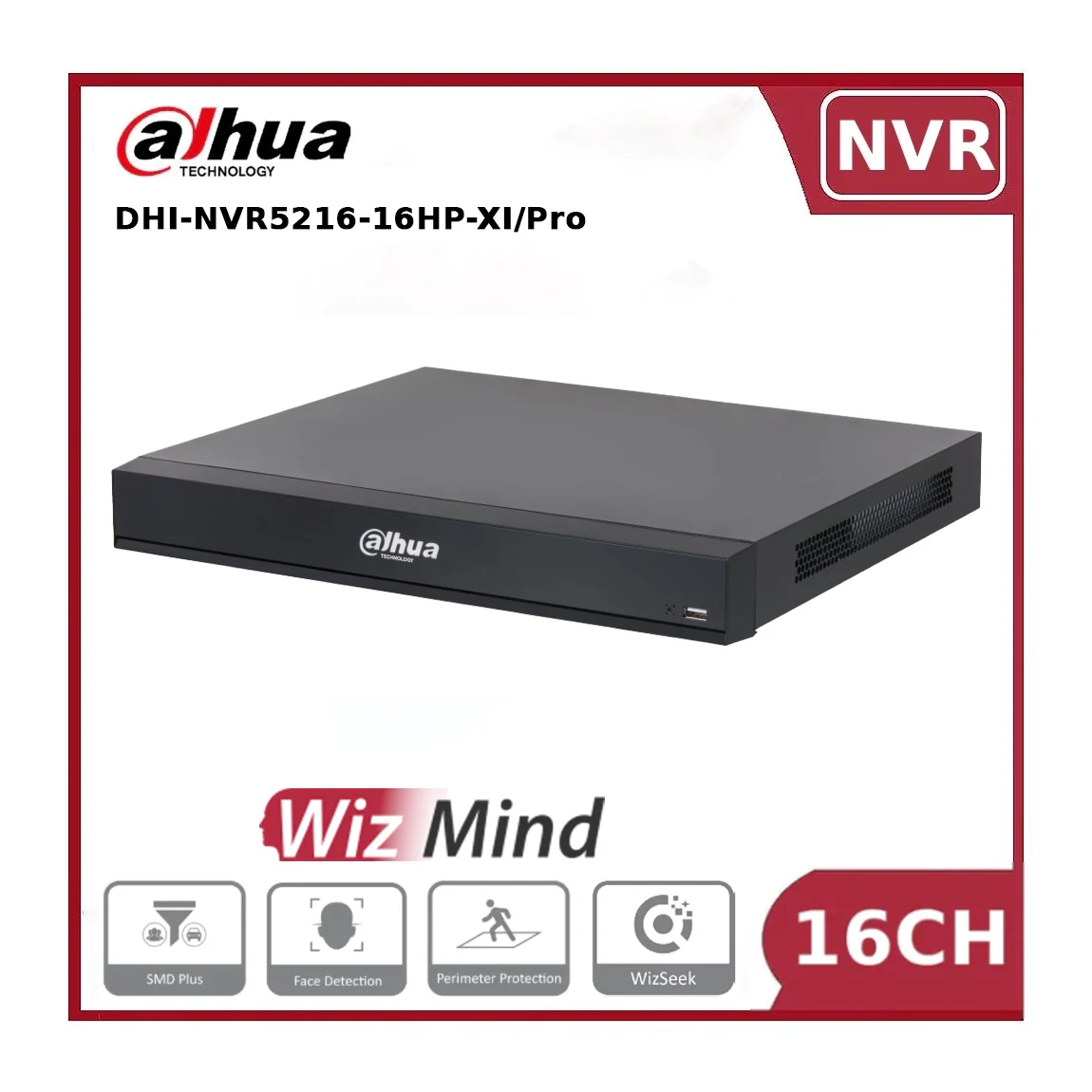 Dahua DHI-NVR5216-16HP-XI/Pro 16 Channel 16PoE 2HDD WizMind AI NVR with 8K Output, AcuPick and WizSeek