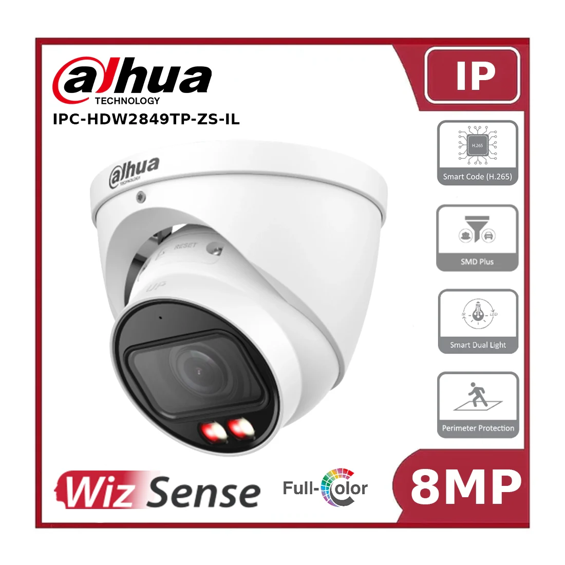 Dahua IPC-HDW2849TP-ZS-IL - 8MP Smart Dual Light Vari-Focal Eyeball WizSense Network Camera"NR"