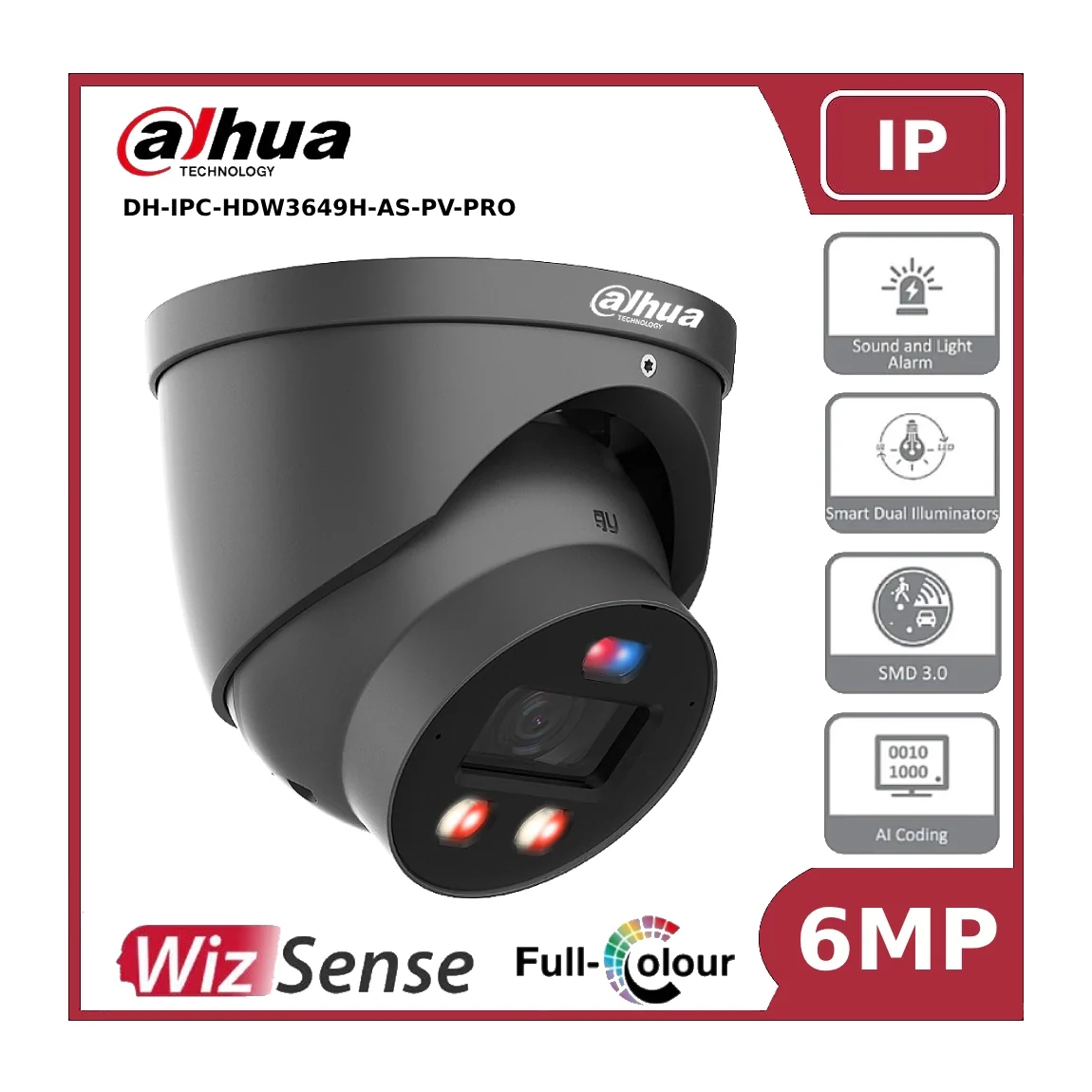 Dahua IPC-HDW3649HP-AS-PV-PRO 6MP TiOC PRO Fixed IP Turret Camera with Smart Dual Illuminator, Active Deterrence and Built in Mic - Image 4