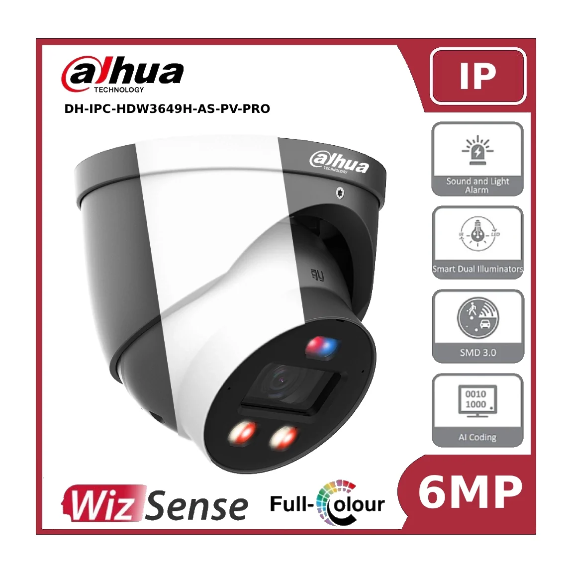 Dahua IPC-HDW3649HP-AS-PV-PRO 6MP TiOC PRO Fixed IP Turret Camera with Smart Dual Illuminator, Active Deterrence and Built in Mic - Image 6