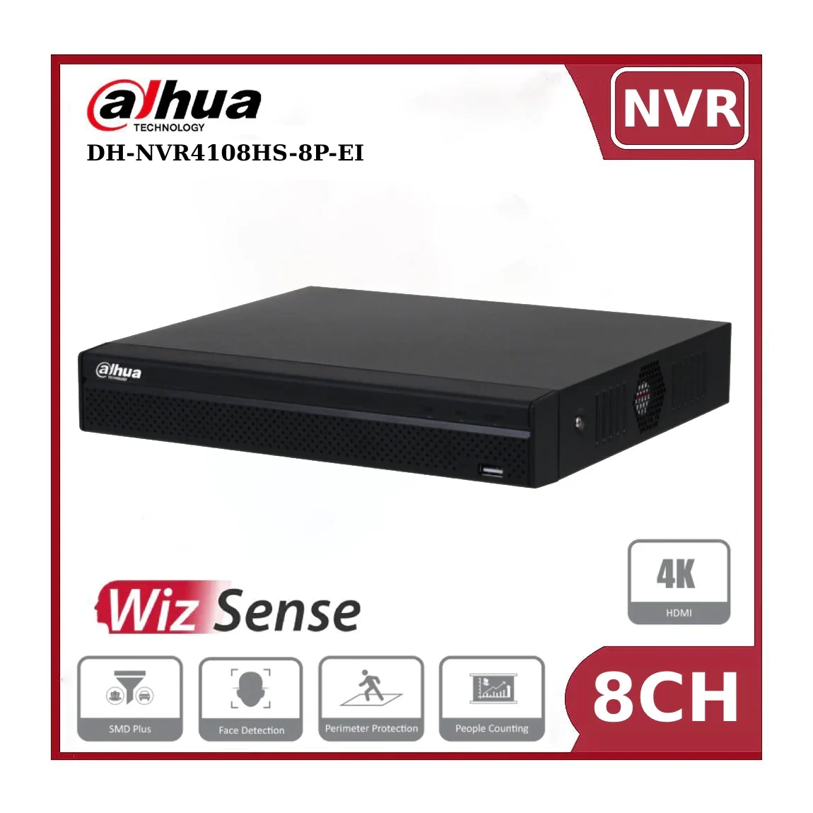 Dahua NVR4108HS-8P-EI 8 Channel PoE NVR 1HDD WizSense Network Video Recorder with 8 PoE Ports