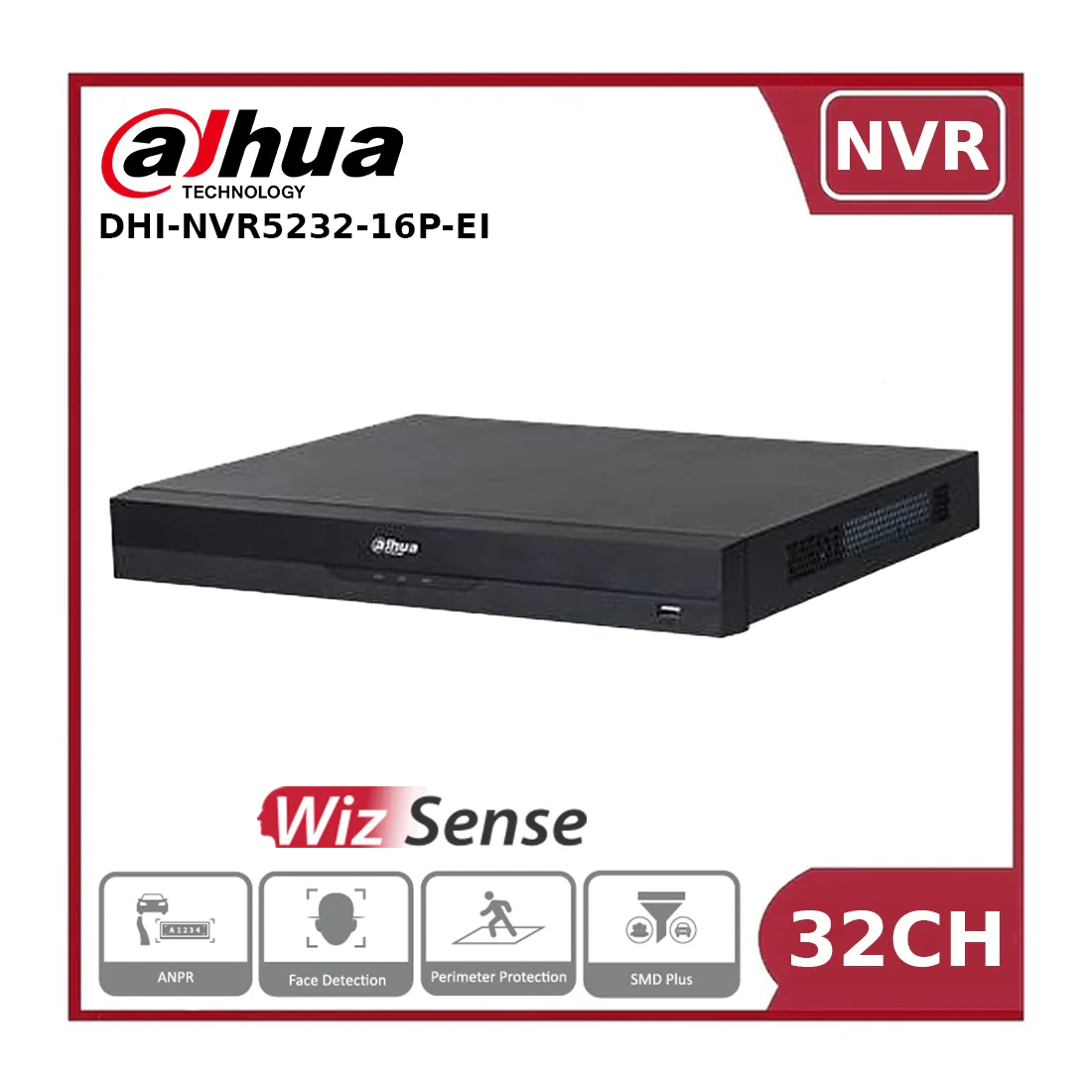 Dahua DHI-NVR5232-16P-EI 32 Channels 16PoE 2HDD WizSense Network Video Recorder - NR