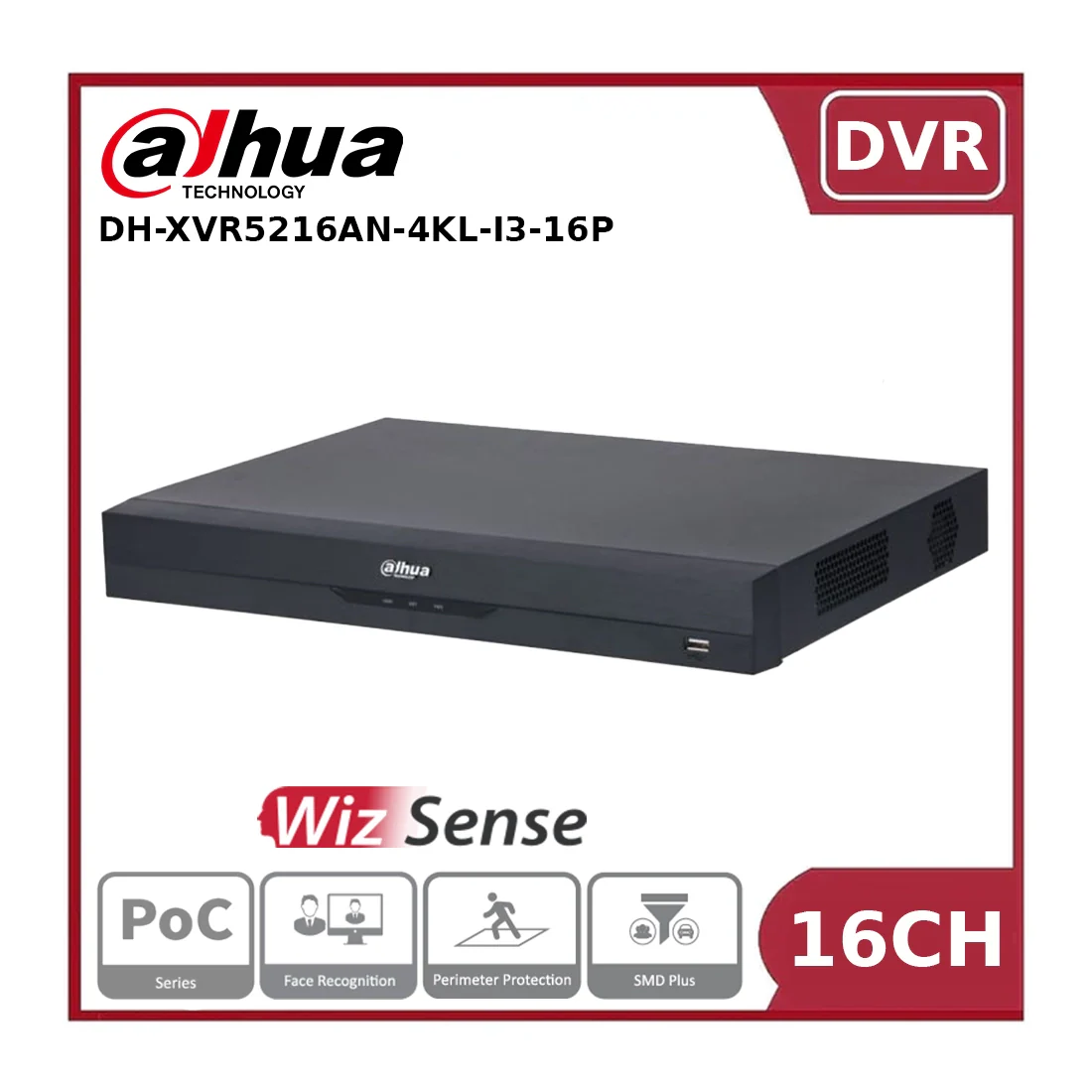 Dahua DH-XVR5216AN-4KL-I3-16P 16 Channels Penta-brid 4K-N/5MP 1U 2HDDs WizSense Digital Video Recorder