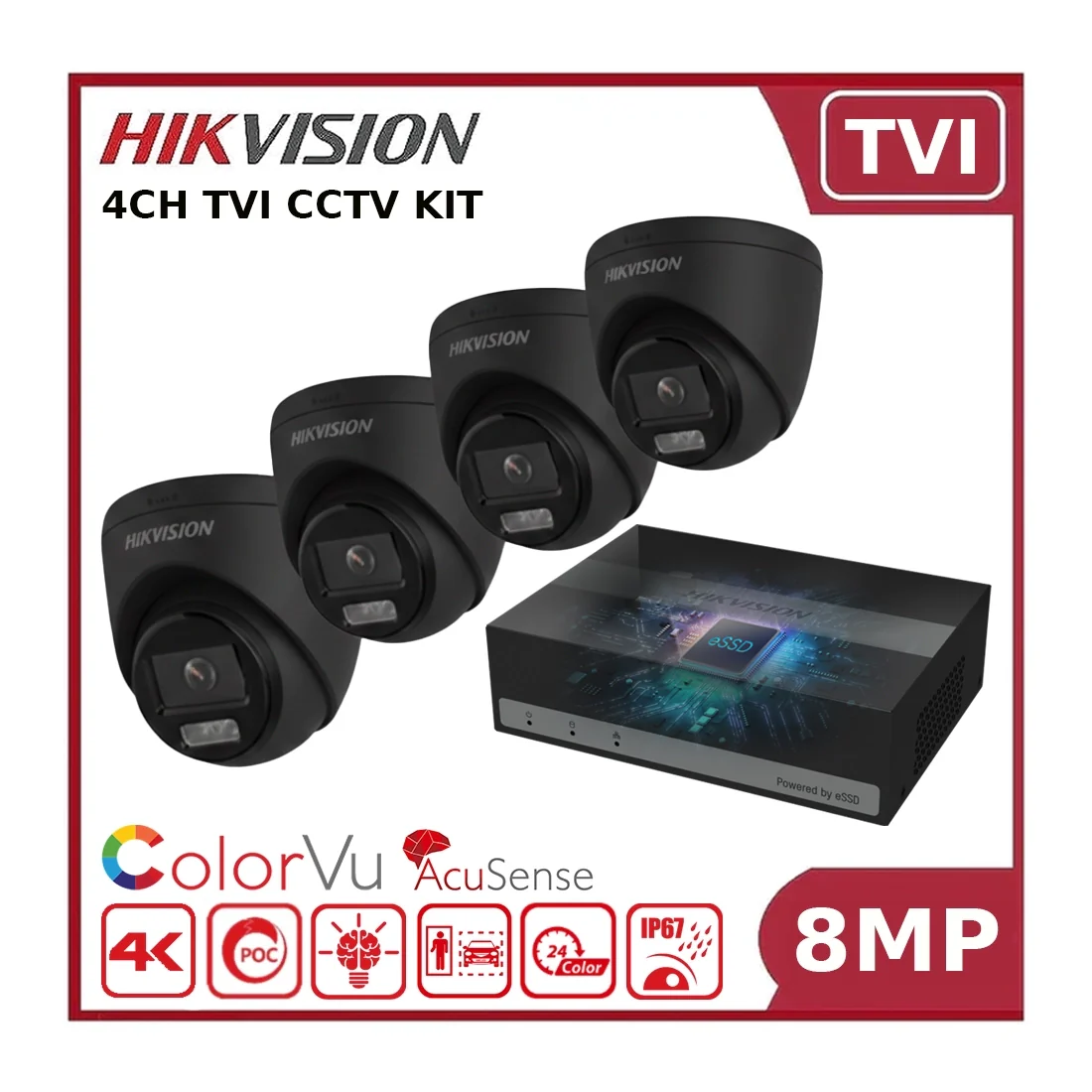 Hikvision 8MP 4CH eDVR Kit – DS-2CE72UF3T-E Cameras + iDS-E04HUHI-B Built-in 1TB SSD - Clearance - Image 3