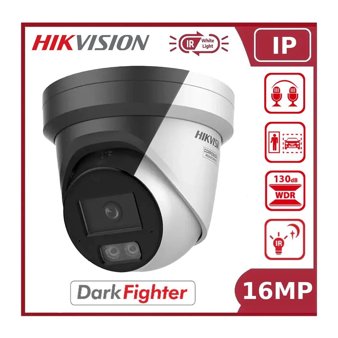Hikvision DS-2CD23166G3-I2UY 16MP AcuSense Powered by DarkFighter Fixed Turret Network Camera & Built-in Audio