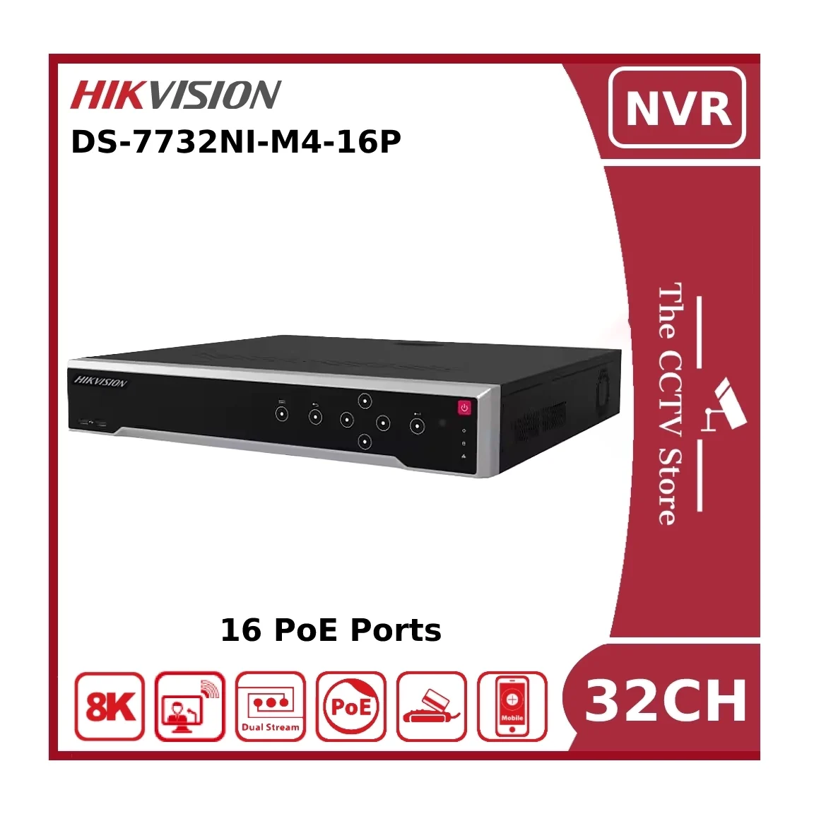 Hikvision DS-7732NI-M4/16P 32 Channel 8K 32MP NVR With 16 PoE Ports & 4 HDD Bays - NR