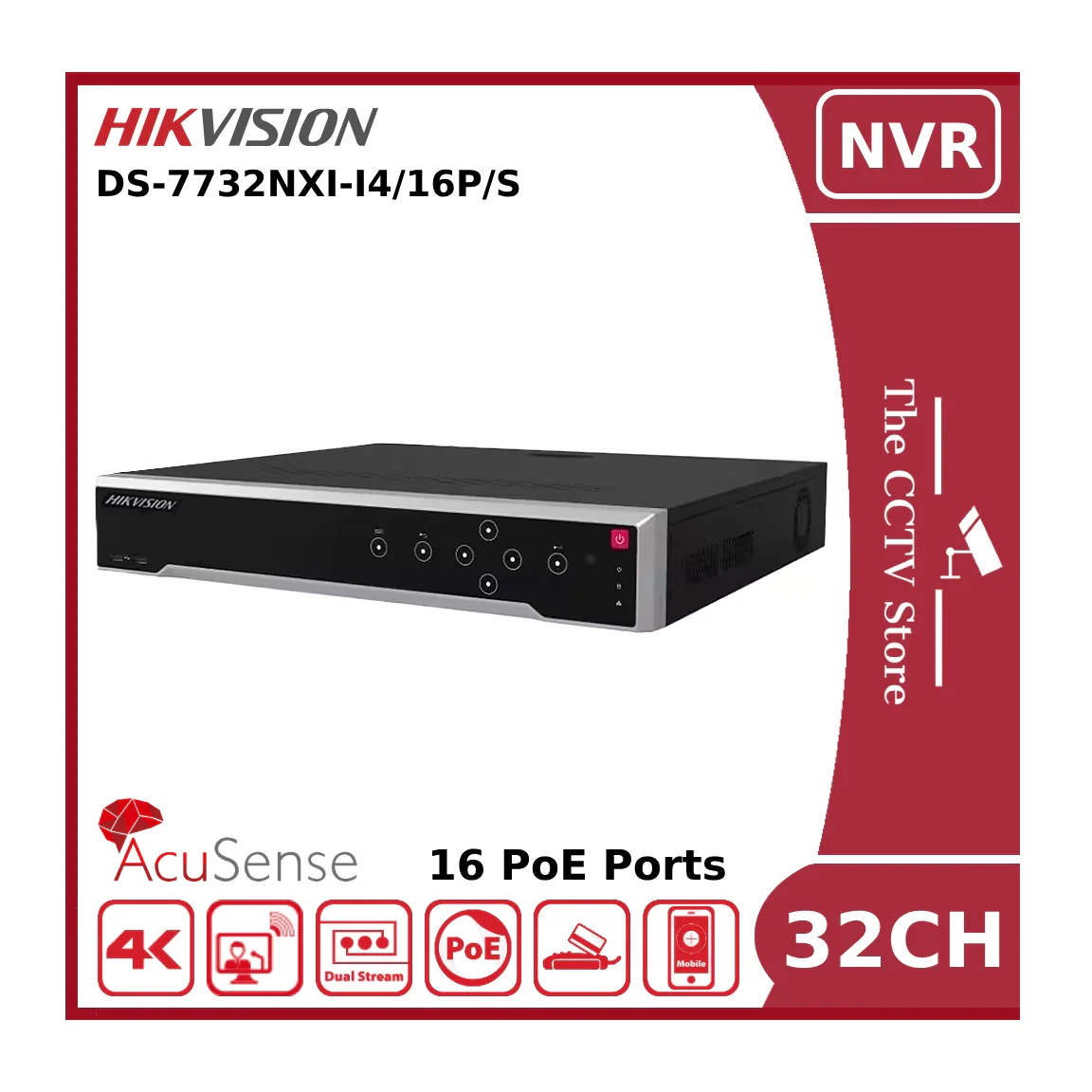 Hikvision DS-7732NXI-I4/16P/S(E) 32 Channel AcuSense 4K NVR With 16 PoE Ports & 4 HDD Bays - NR