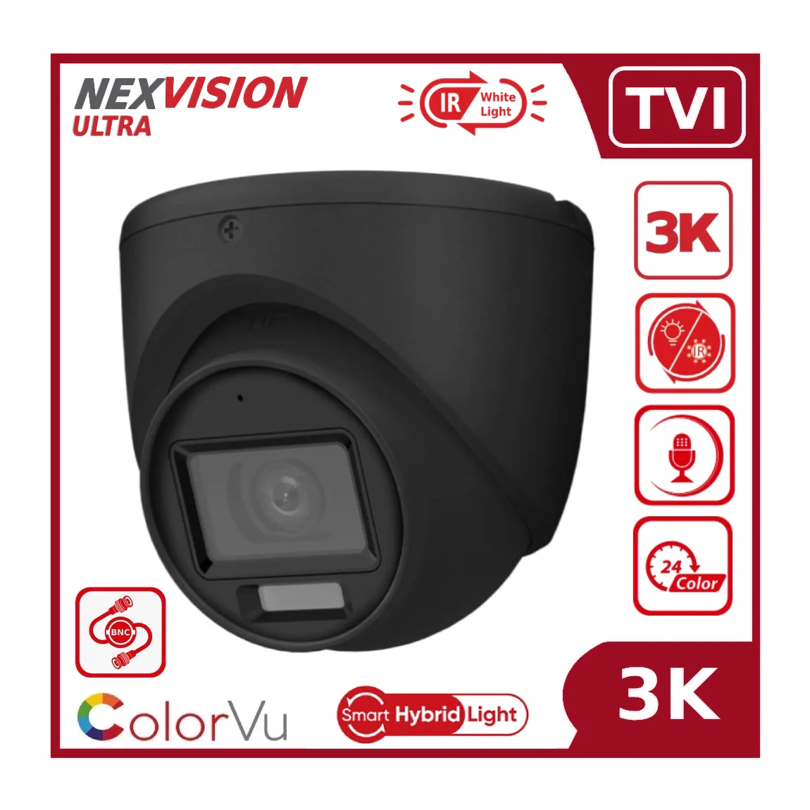 Nexvision Ultra 5MP NVC-T159H-LFS 3K ColorVu Hybrid Light TVI Turret Analogue Camera with AoC Built in Mic IP67 - Image 4