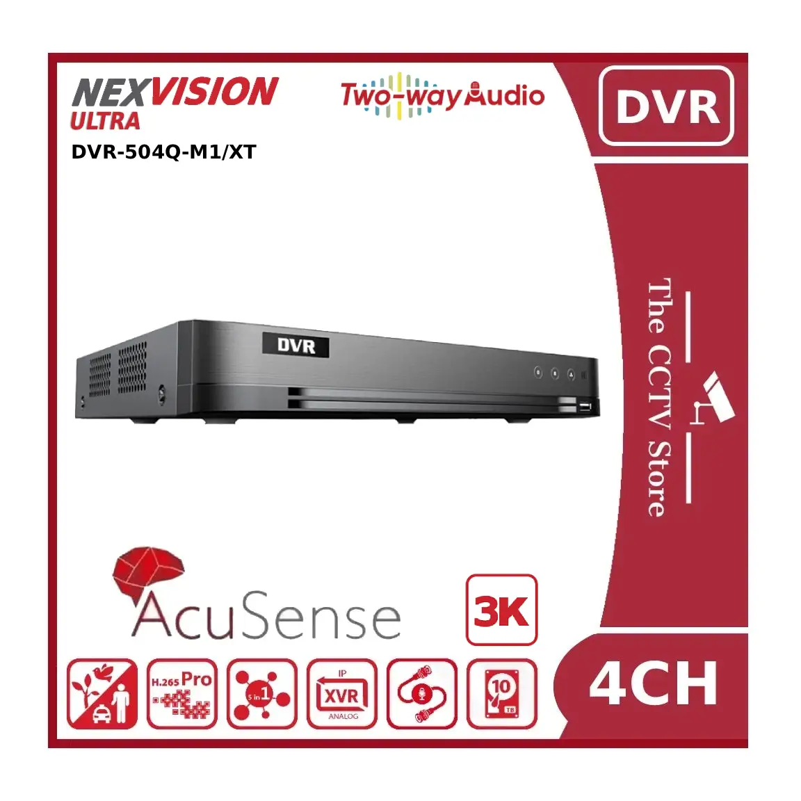 Nexvision 4CH 3K DVR-504Q-M1/XT 4 Channel 5MP 3K Turbo HD 8.0 AcuSense DVR with Facial Recognition & Two-Way Audio