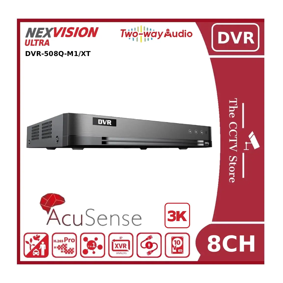 Nexvision 8CH 3K DVR-508Q-M1-XT 5MP 3K 8 Channel Turbo HD 8.0 AcuSense DVR with Facial Recognition, Perimeter Protection & Two-Way Audio