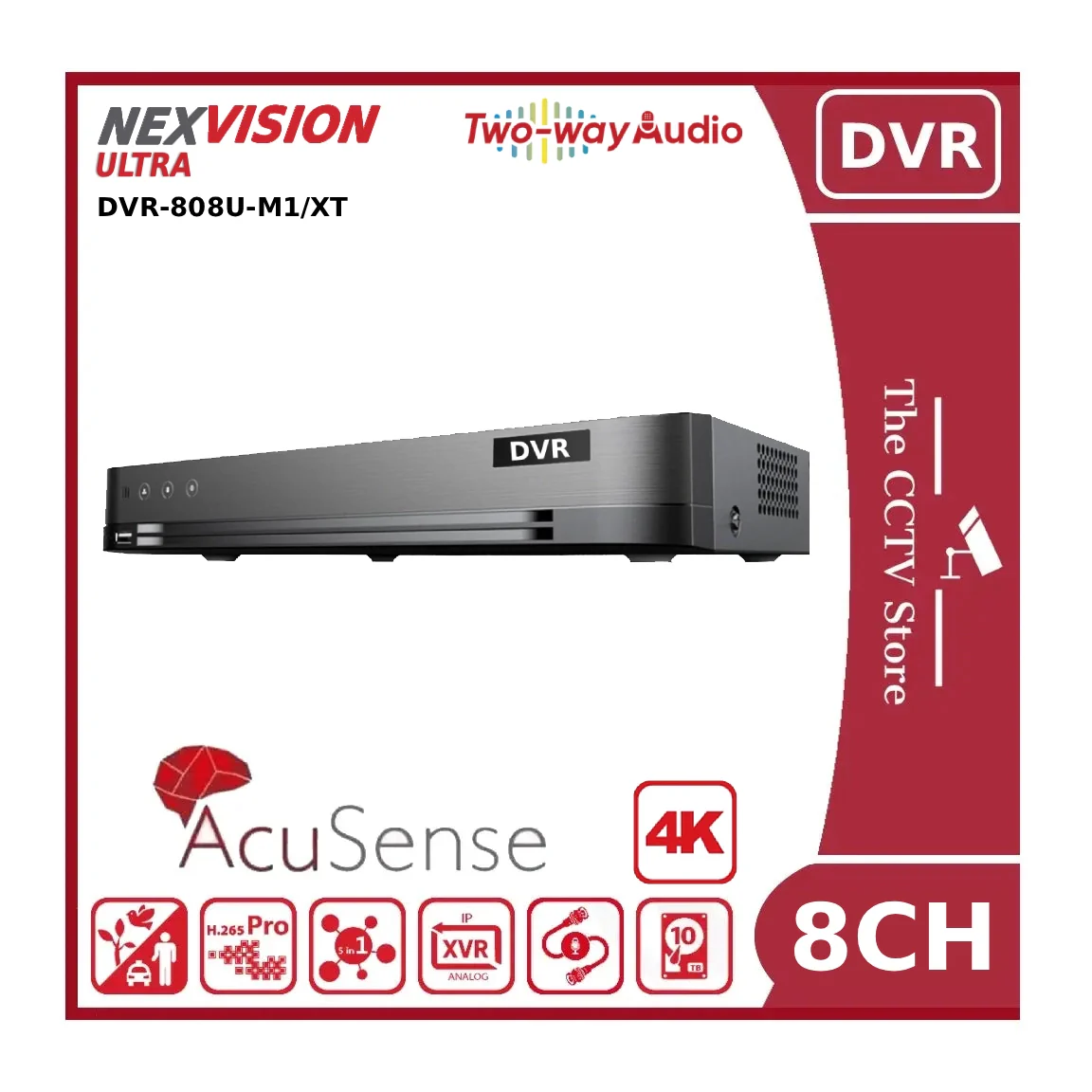 Nexvision 8CH 4K DVR-808U-M1/XT 8MP 8 Channel Turbo HD 8.0 AcuSense DVR with Facial Recognition, Perimeter Protection & Two-Way Audio