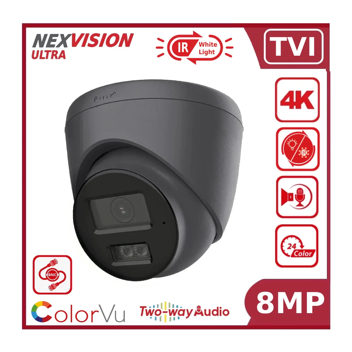 Nexvision Ultra 8MP TVI NVC-T289H-LTS 4K Turret Analigue Camera with Smart-Hybrid Light and Two-Way Audio + IR + White Light IP67 - Image 3