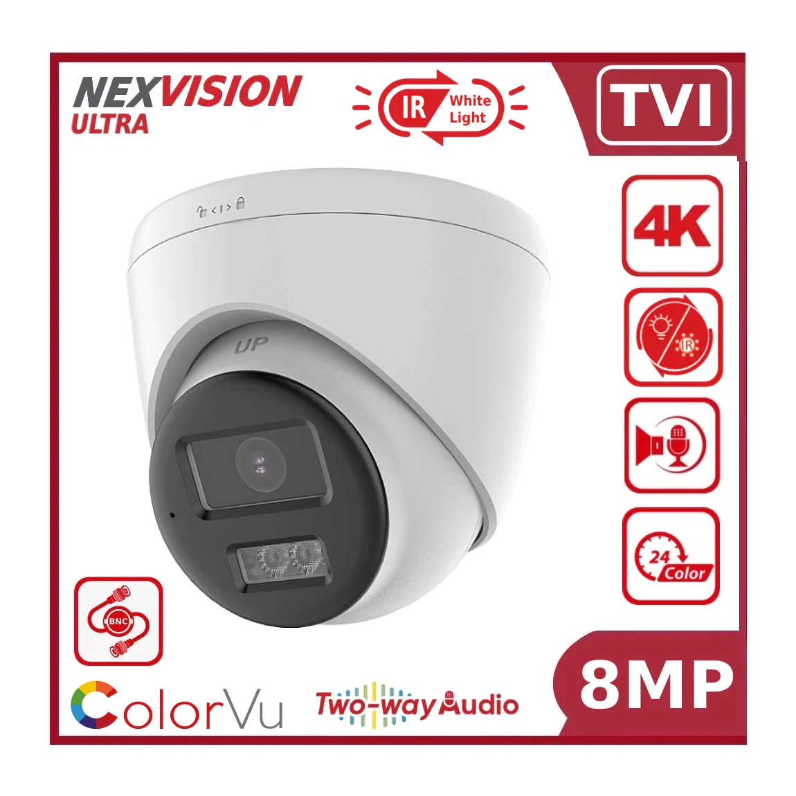 Nexvision Ultra 8MP TVI NVC-T289H-LTS 4K Turret Analigue Camera with Smart-Hybrid Light and Two-Way Audio + IR + White Light IP67 - Image 4