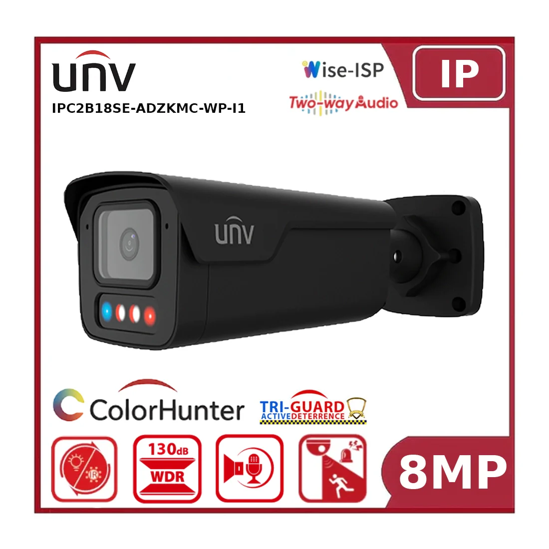 Uniview IPC2B18SE-ADZKMC-WP-I1 8MP IP Camera, Varifocal, OwlView, Tri-Guard 3.0, AI, Two-Way Talk "NR"