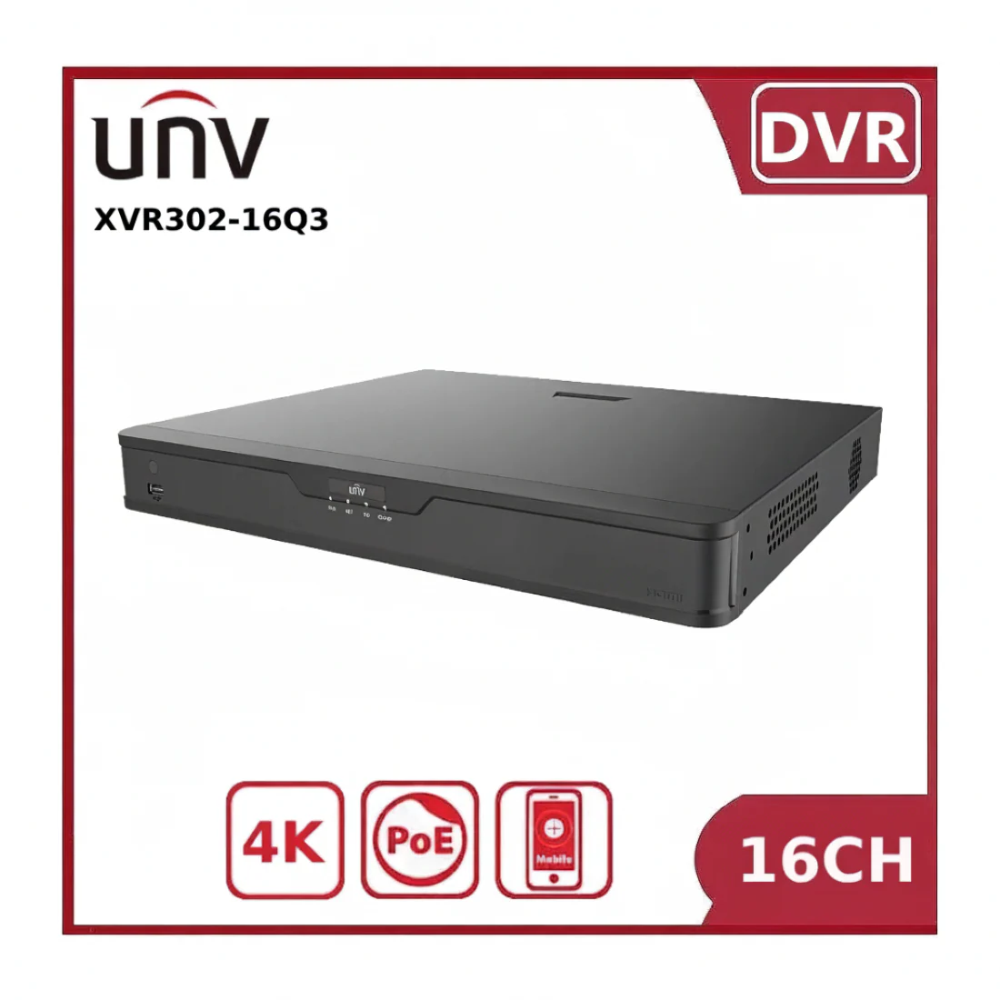 Uniview UV-XVR302-16Q3 – 16 Channel Hybrid DVR with 2 HDD Bays and 4K Output